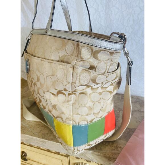 Vtg coach Large diaper bag canvas multicolored mosaic tote shoulder bag - Picture 4 of 10